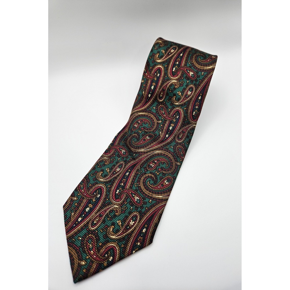Polo Ralph Lauren‎ Nordstrom Mens Silk Paisley Tie Green Burgundy Gold Hand Made